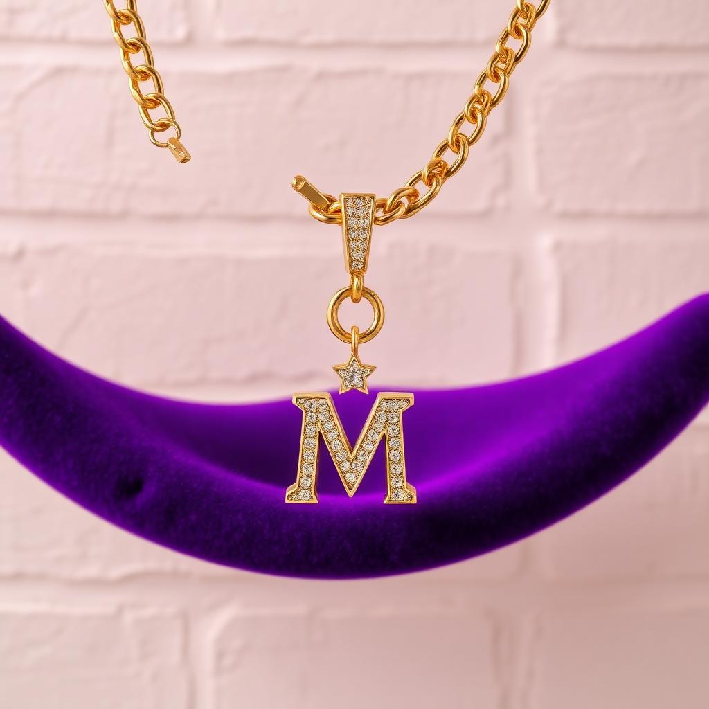 M Cuban chain with diamond M pendant